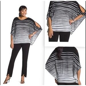 CHICO'S Black White Paintbrush Stripe Cold Shoulder Top Shirt Size‎ S/M NWT